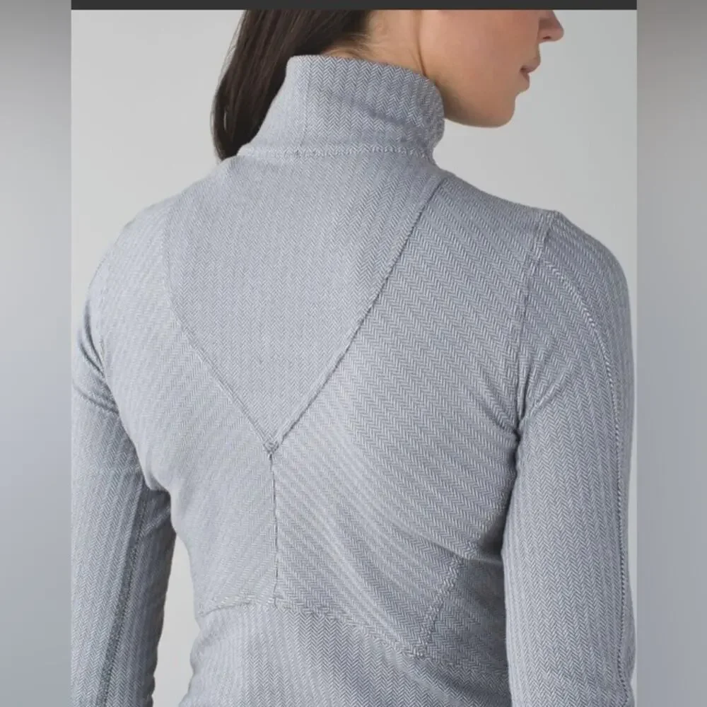 Lululemon womens 4 Kanto catch me 1/2 zip heathered herringbone white slate top